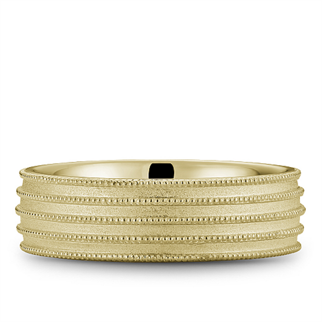 Men's Yellow Gold Carved Band with Sandblast Finish 
Top Width: 7 mm