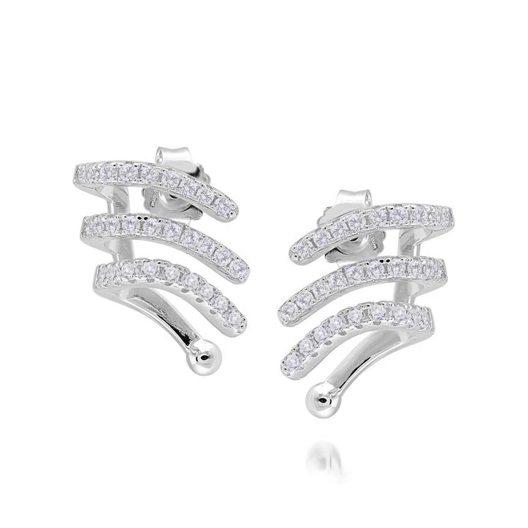 White Sterling Silver Cubic Zirconium Polished Cuff Earrings
Earring