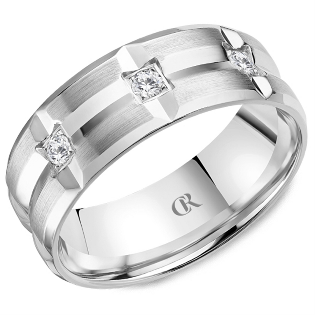 Men's White Gold Bevel Diamond Band 
Total Diamonds: 0.15cttw
Top Wi