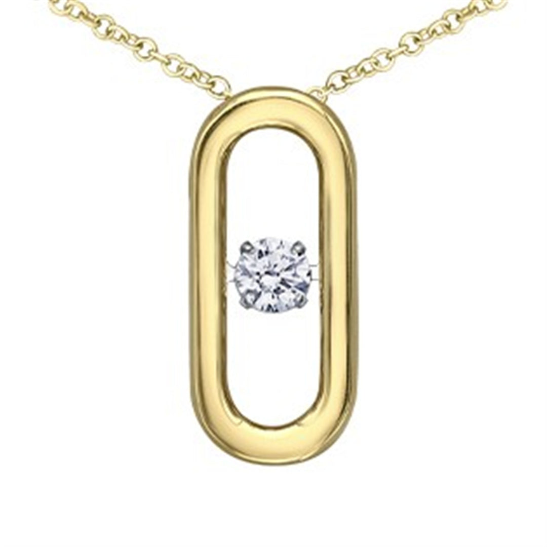 10K Yellow Gold Diamond Paperclip Dancing Stone Pendant Necklace