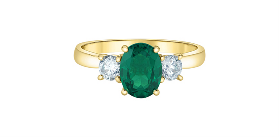 10K Yellow Gold 3 Stone Lab Emerald and Lab Diamonds Ring
Primary Sto