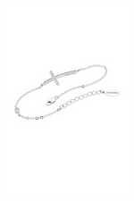 Load image into Gallery viewer, White Sterling Silver Cross Cable Link Bracelet 
Top Width: 1.5mm
Le
