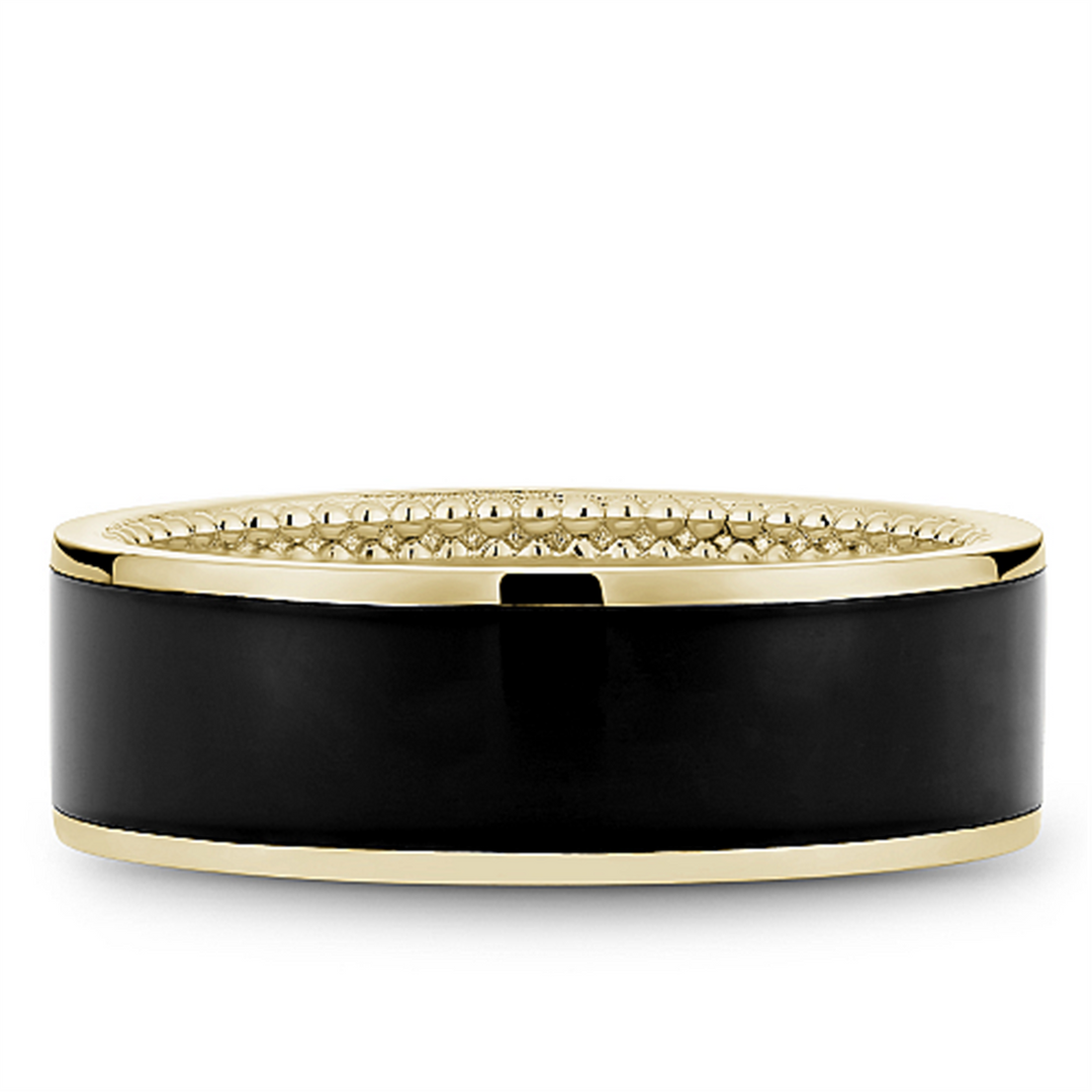 Men's Yellow Gold Flat Band with Polished Finish and Enamel Inlay
Top