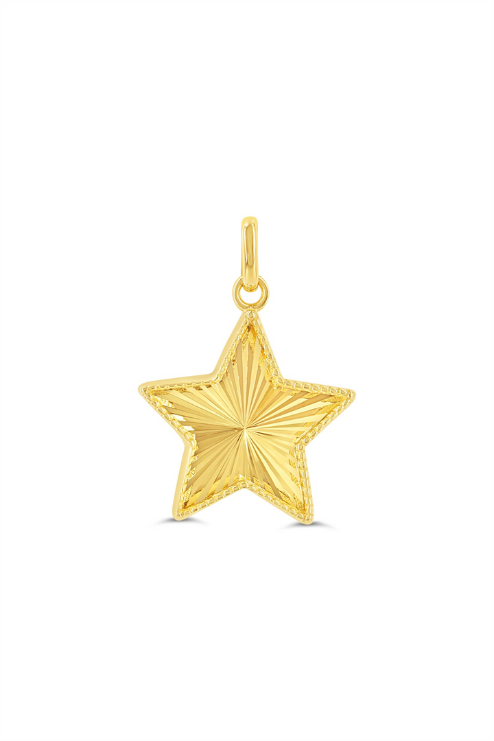 10K Yellow Gold Diamond Cut Star Pendant 
 
Length: 19mm
Width: 14.