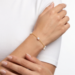 Load image into Gallery viewer, Sterling Silver Yellow Gold Vermeil Pearl Open Link Bracelet 
Total S