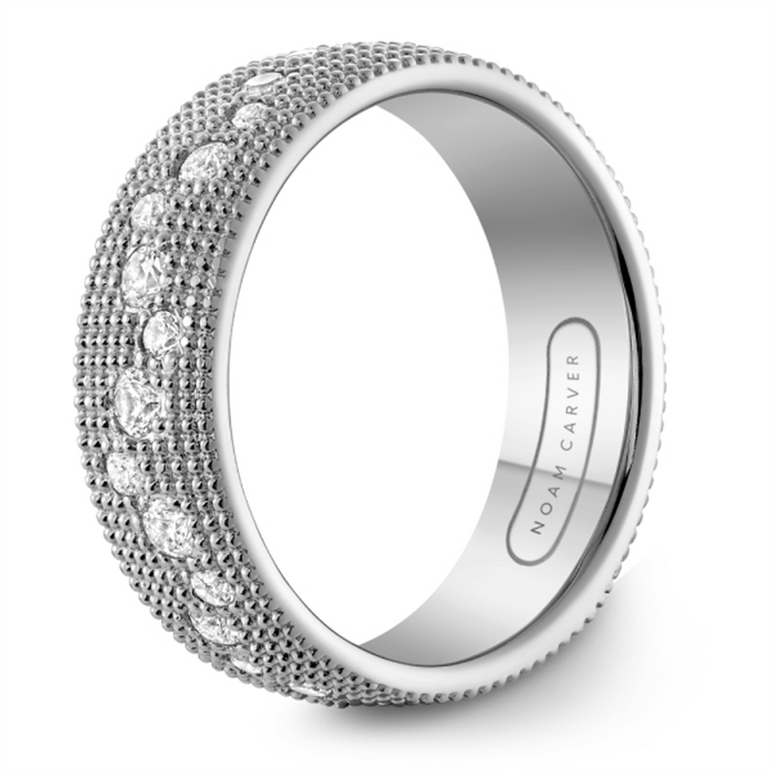 Men's White Gold Beaded Diamond Band