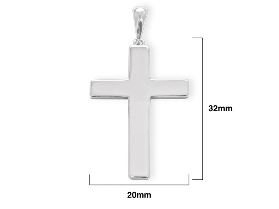 Sterling Silver White Polished Cross Religious Pendant 
Length: 32mm