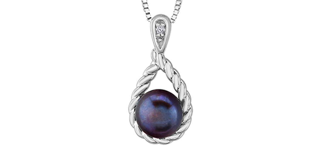 White Sterling Silver Polished Pearl & Lab Diamond Pendant Necklace