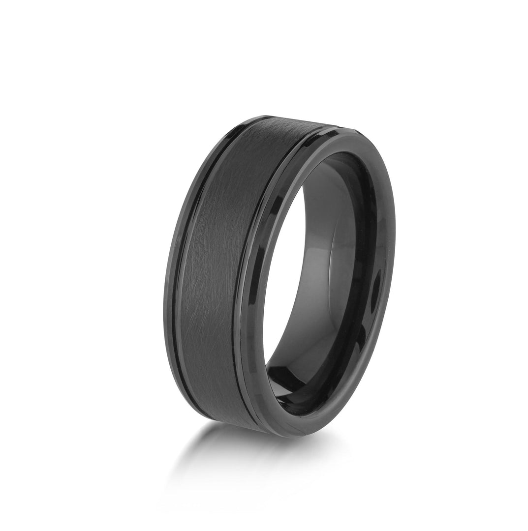 Black Tungsten Brushed Bevel Band Band 
Width: 8mm