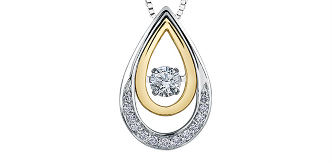 10K White & Yellow Gold Diamond Teardrop Polished Dancing Stone Pendan