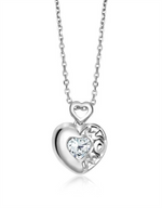 Load image into Gallery viewer, Sterling Silver MOM Heart Polished CZ Dancing Stone Pendant Necklace