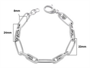 White Sterling Silver Paperclip Bracelet 
Top Width: 8mm
Length: 8