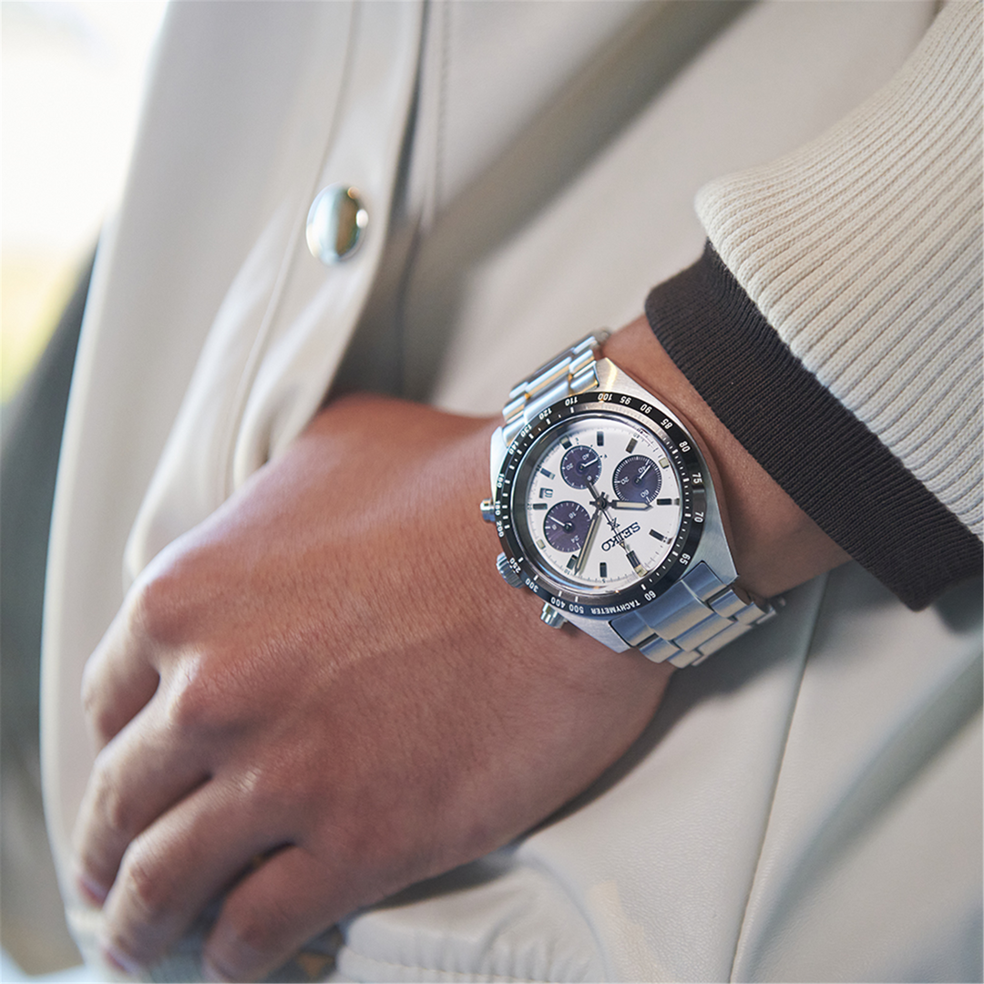 SEIKO Men's Stainless Steel Solar Sport Watch with White Dial