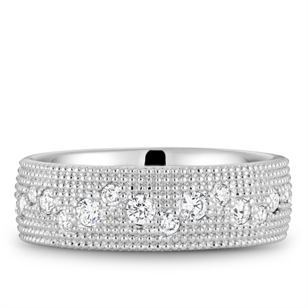 Men's White Gold Beaded Diamond Band