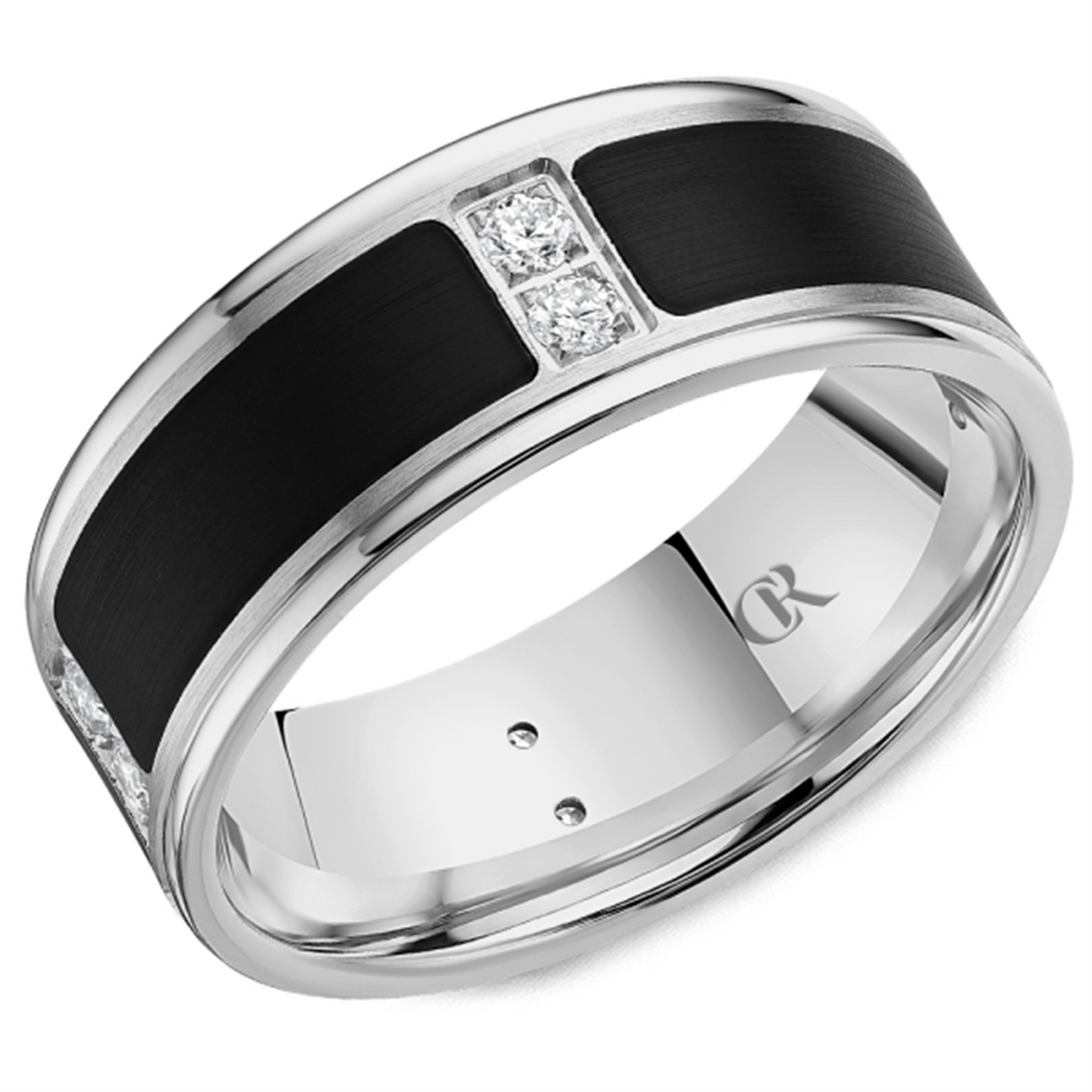 Men's White Gold Flat Diamond Band and Enamel Inlay 
Total Diamonds: