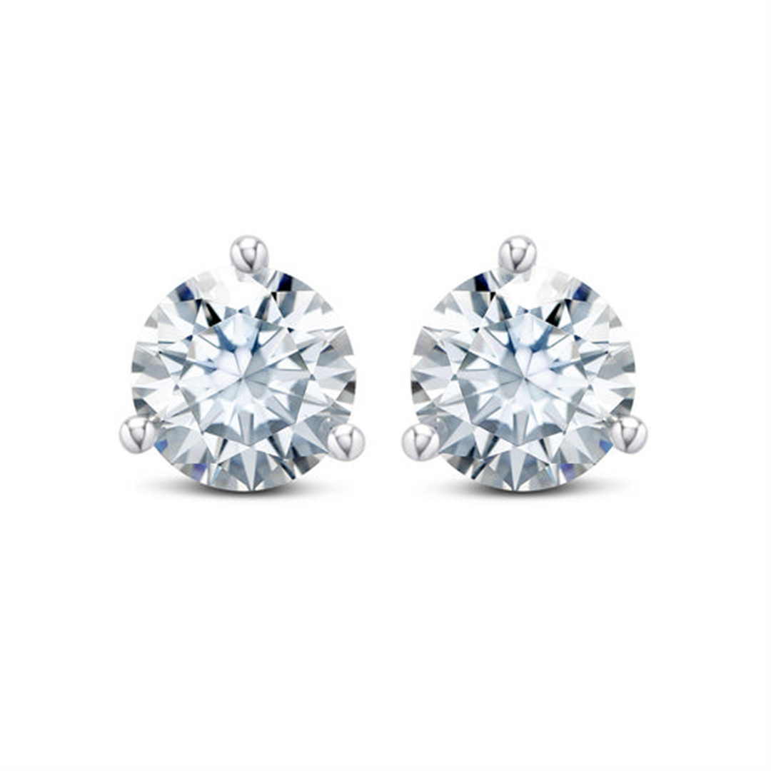 White Sterling Silver Cubic Zirconiums Round Polished Stud Earrings
E