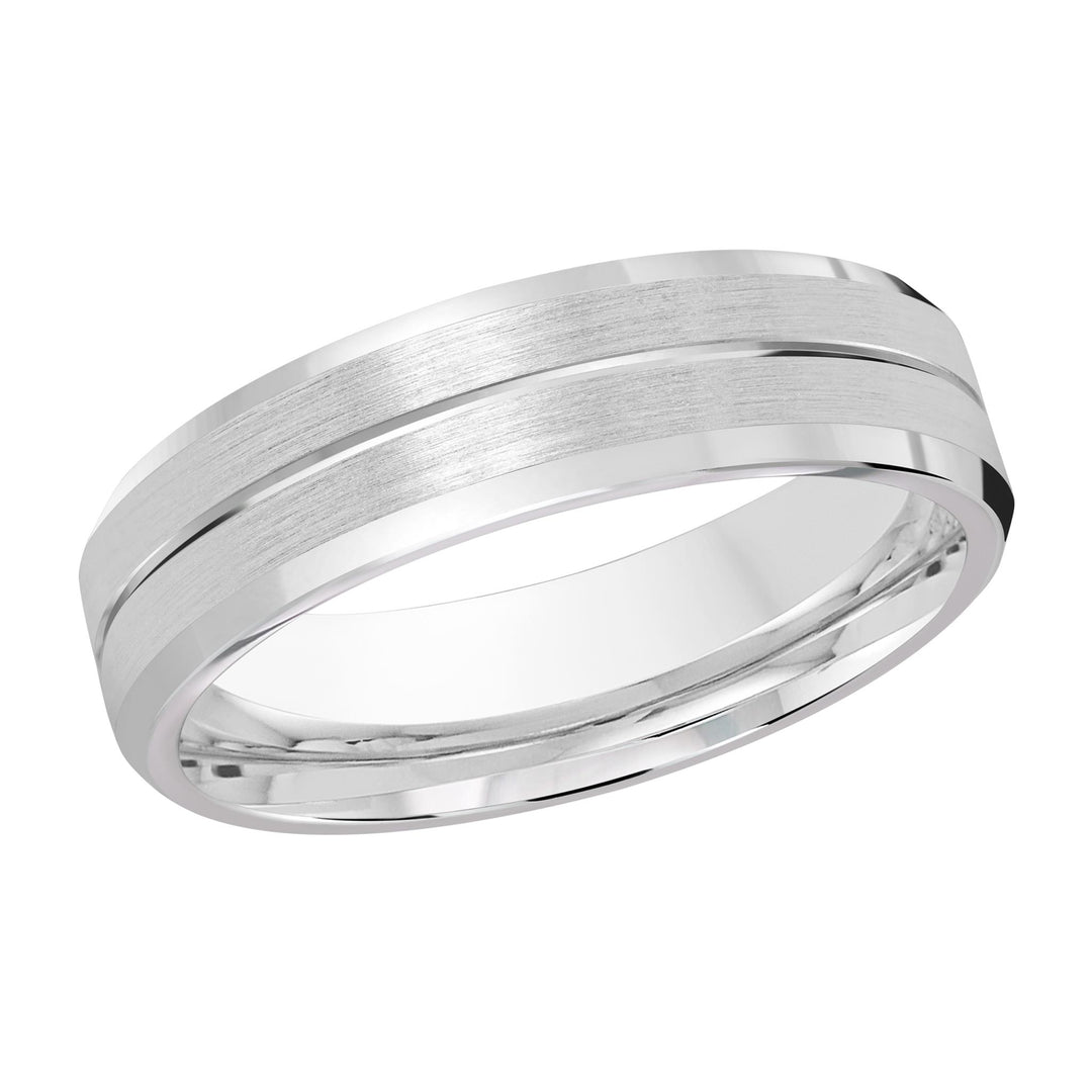 Men's 10K White Gold Bevel Band with Satin Finish