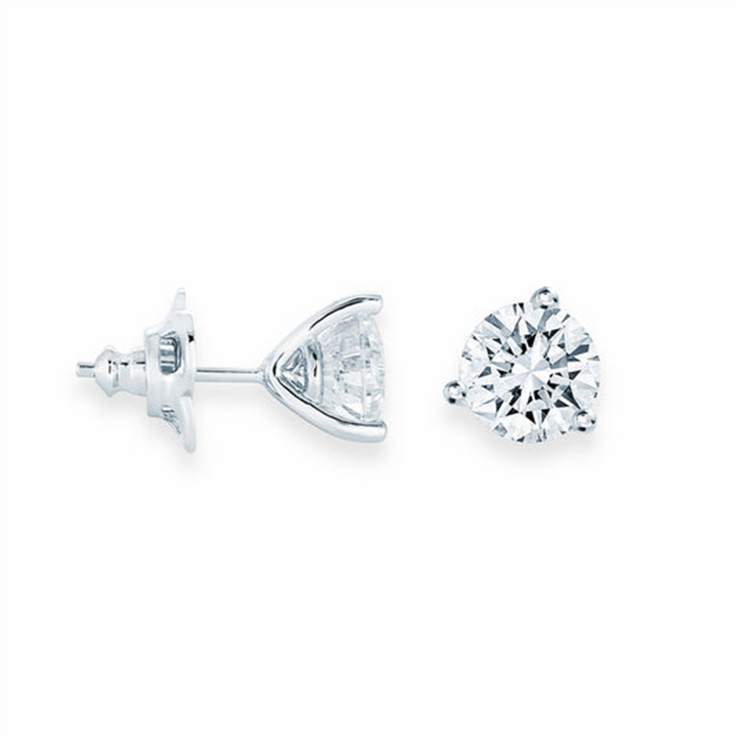 White Sterling Silver Cubic Zirconiums Round Polished Stud Earrings
E