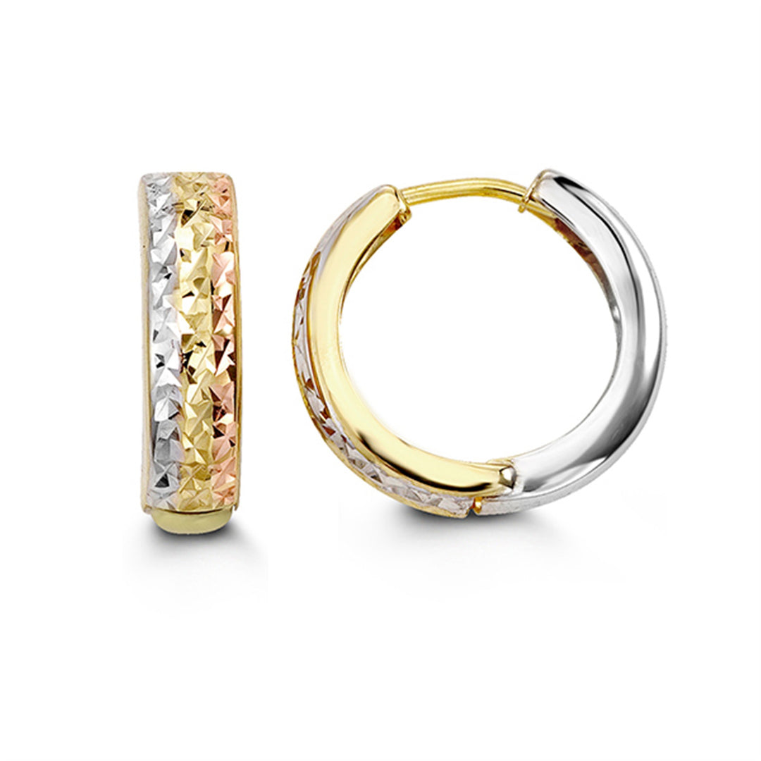 10K Tri-Colour Gold Diamond Cut Huggie Earrings
Collection: Huggies