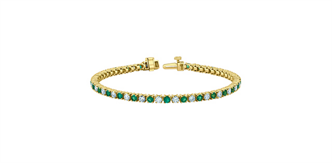 10K Yellow Gold Lab Emeralds & Lab Diamonds Tennis Bracelet 
Total St
