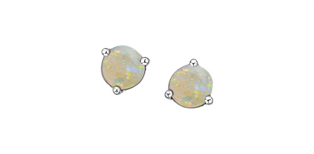 10K White Gold Opals Stud Earrings