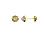 Load image into Gallery viewer, Kid's 10K Yellow Gold Flower Pearl Stud Earrings

Dimensions: 6mm x