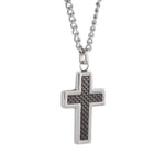 Load image into Gallery viewer, Polished Stainless Steel with Carbon Fibre Cross Necklace
