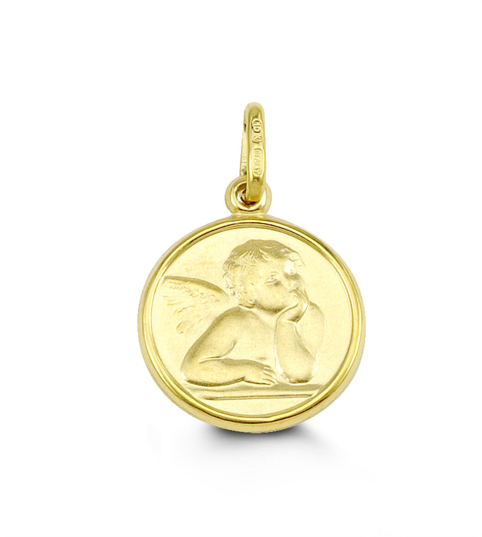 10K Yellow Gold Guardian Angel Diamond Religious Pendant