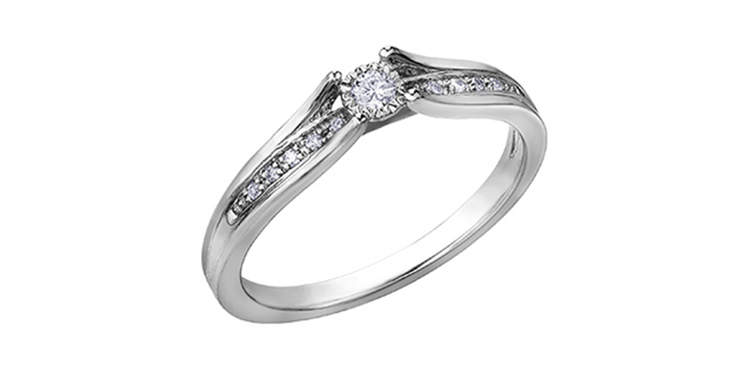 10K White Gold Side Stones Round Diamond Engagement Ring