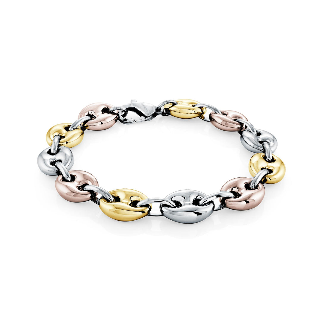 Tri-Colour Stainless Steel Gucci Bracelet 
Length: 7.5"
Width: 11mm