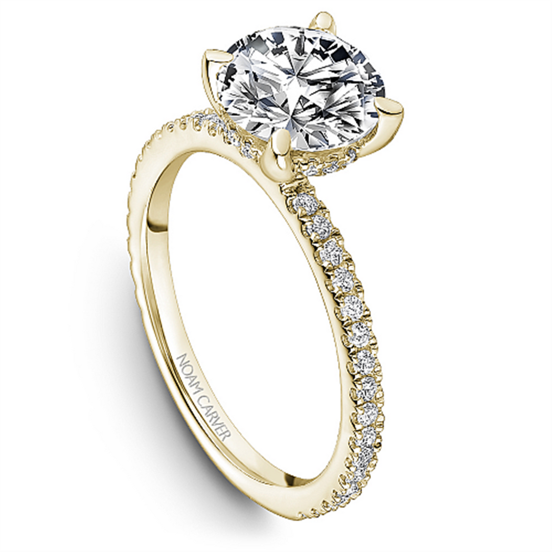 14K Yellow Gold Side Stones Diamond Engagement Ring Semi-Mount
Fits C