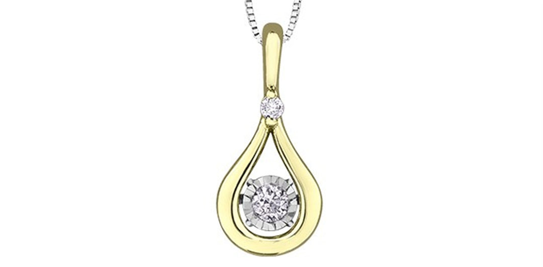 10K Yellow Gold Diamonds Teardrop Polished Dancing Stone Pendant Neckl