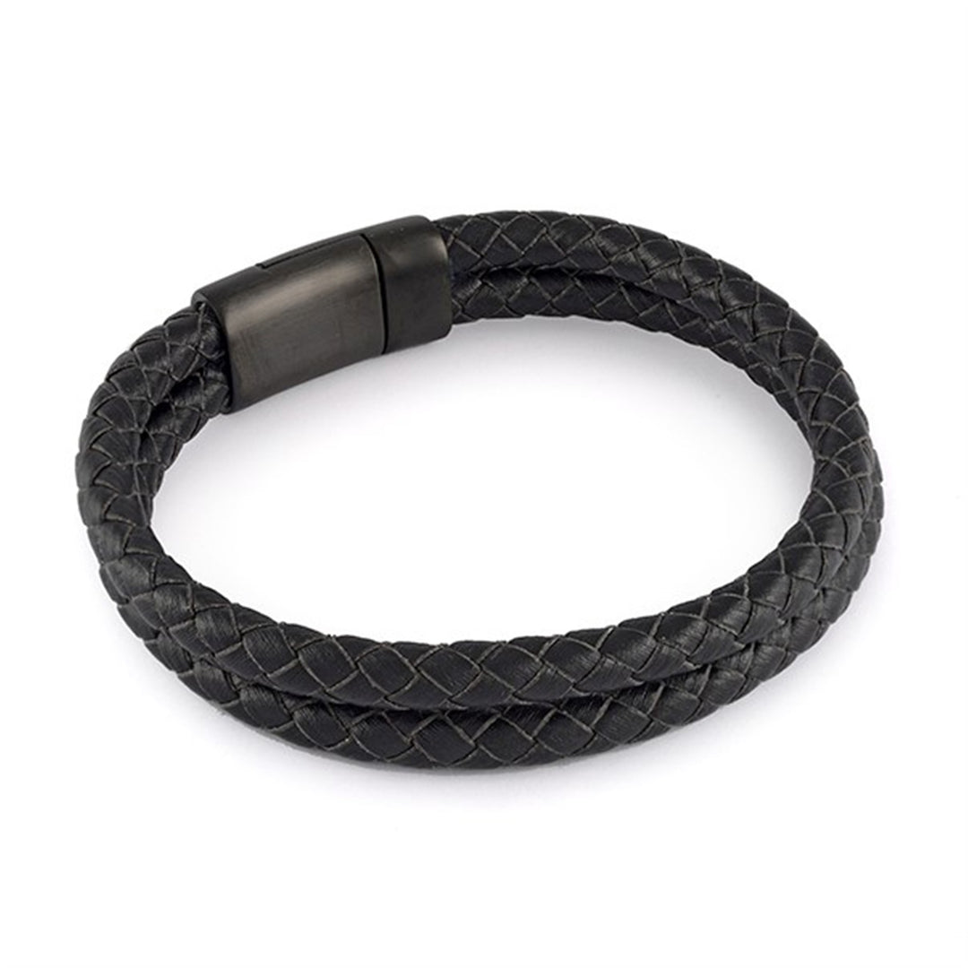 Black Leather Stainless Steel 
Length: 8.5"