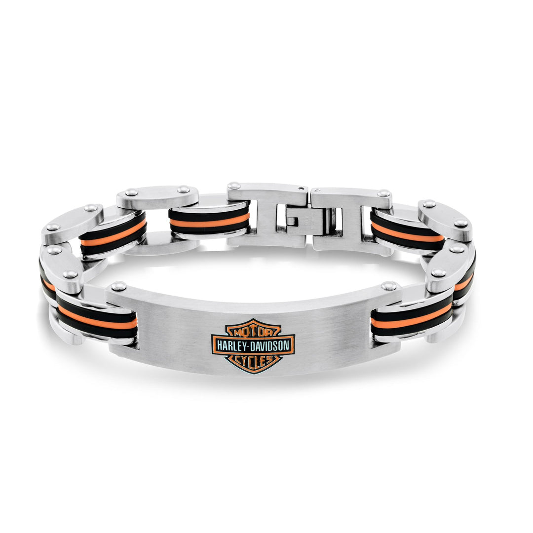 Orange Stainless Steel Rubber Harley Davidson 
Length: 8.5"