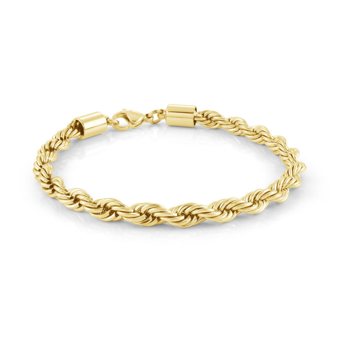 Gold Stainless Steel Rope Bracelet 
Length: 7.5"
Width: 5mm
Finish: