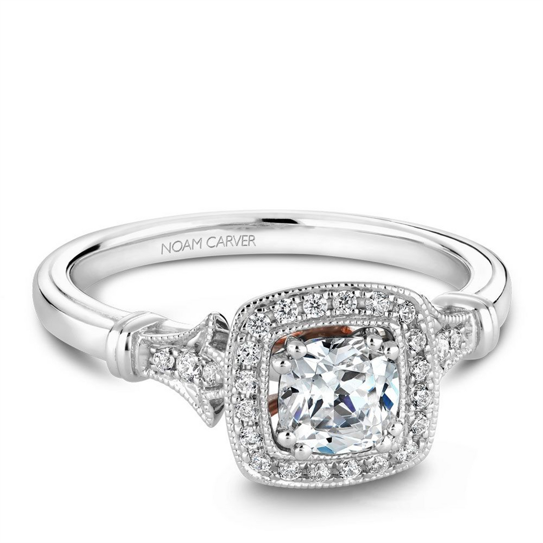White & Rose Gold Vintage Diamond Engagement Ring Semi-Mount
Fits Cen