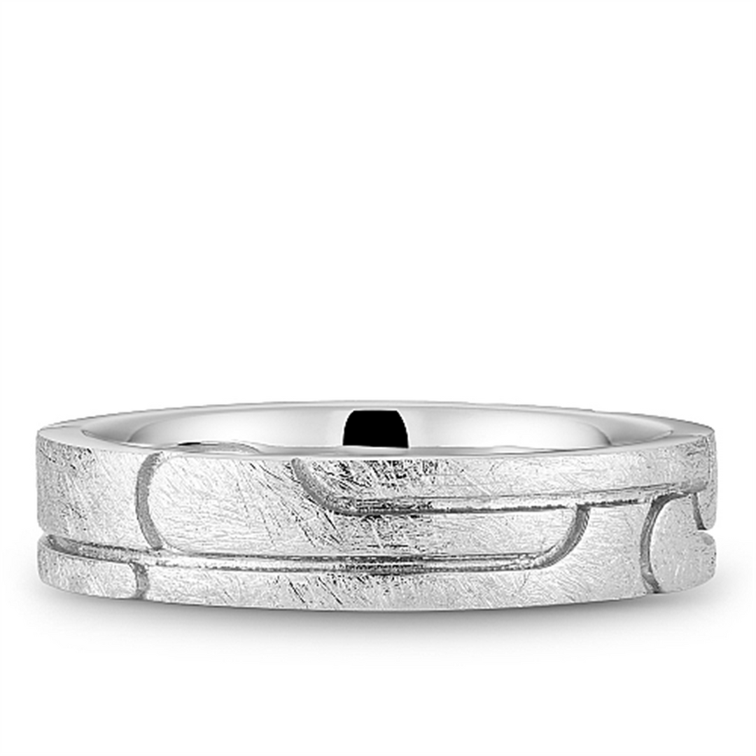 Men's White Gold Carved Band with Diamond Brushed Finish 
Top Width: