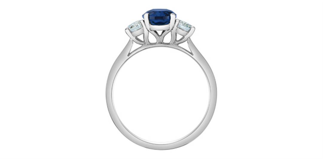 10K White Gold 3 Stone Lab Sapphire and Lab Diamonds Ring
Primary Sto