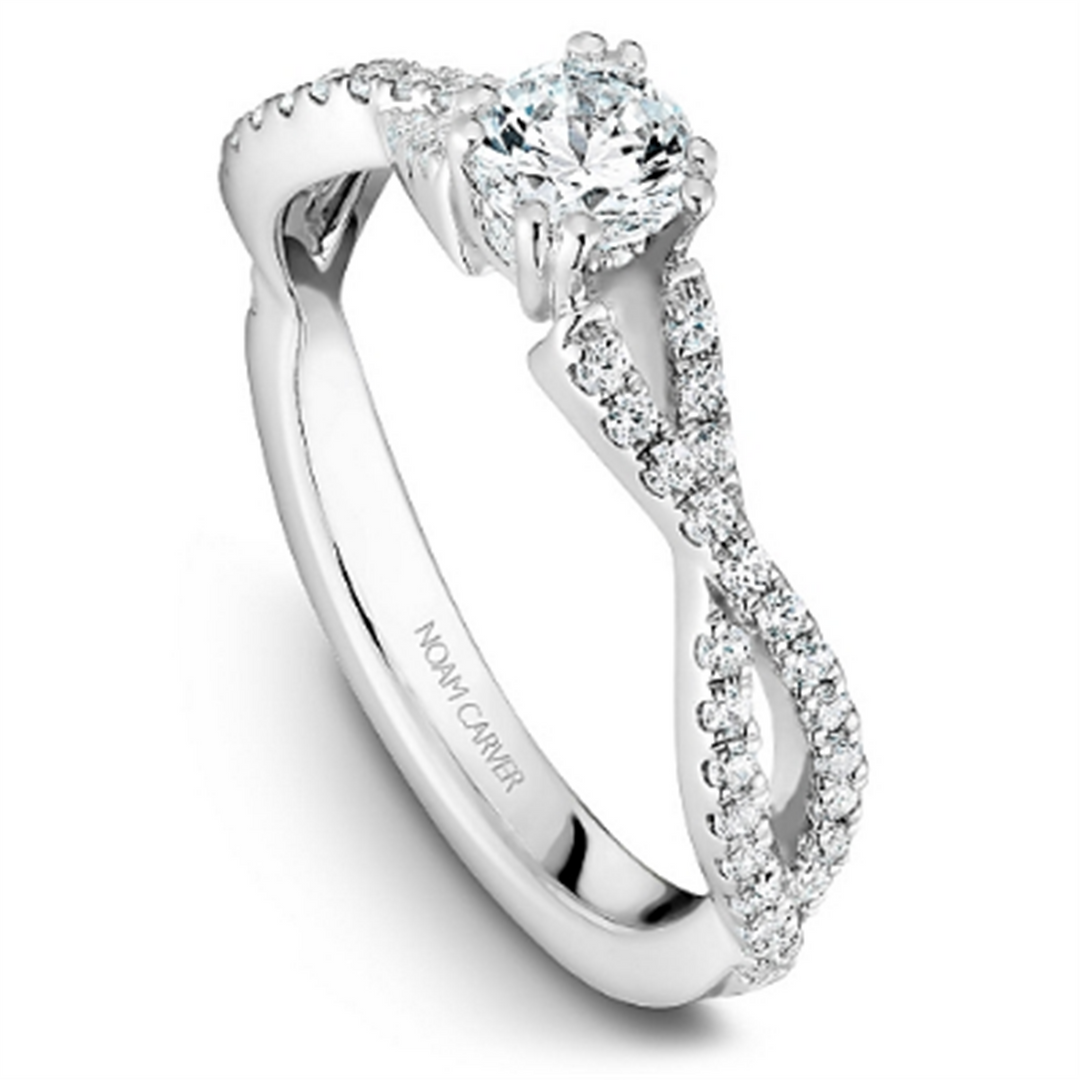 14K White Gold Intertwined Round Diamond Engagement Ring