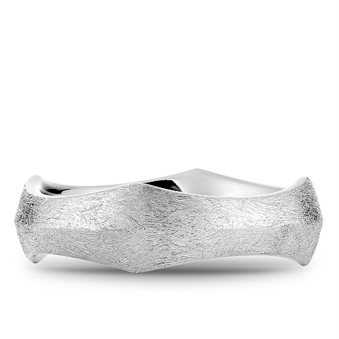 Men's White Gold Ridged Band with Diamond Brushed Finish 
Top Width: