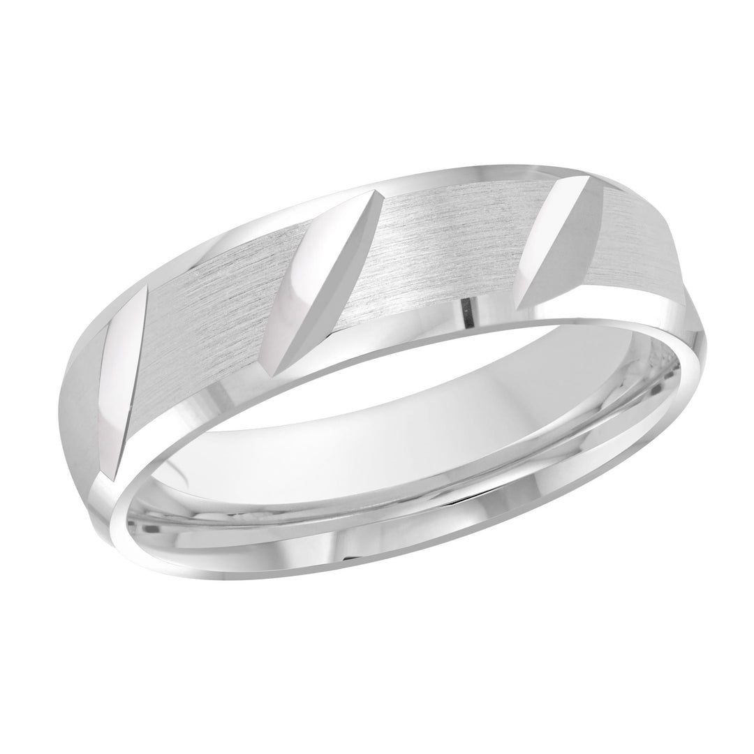 Men's 10K White Gold Bevel Band with Satin Finish