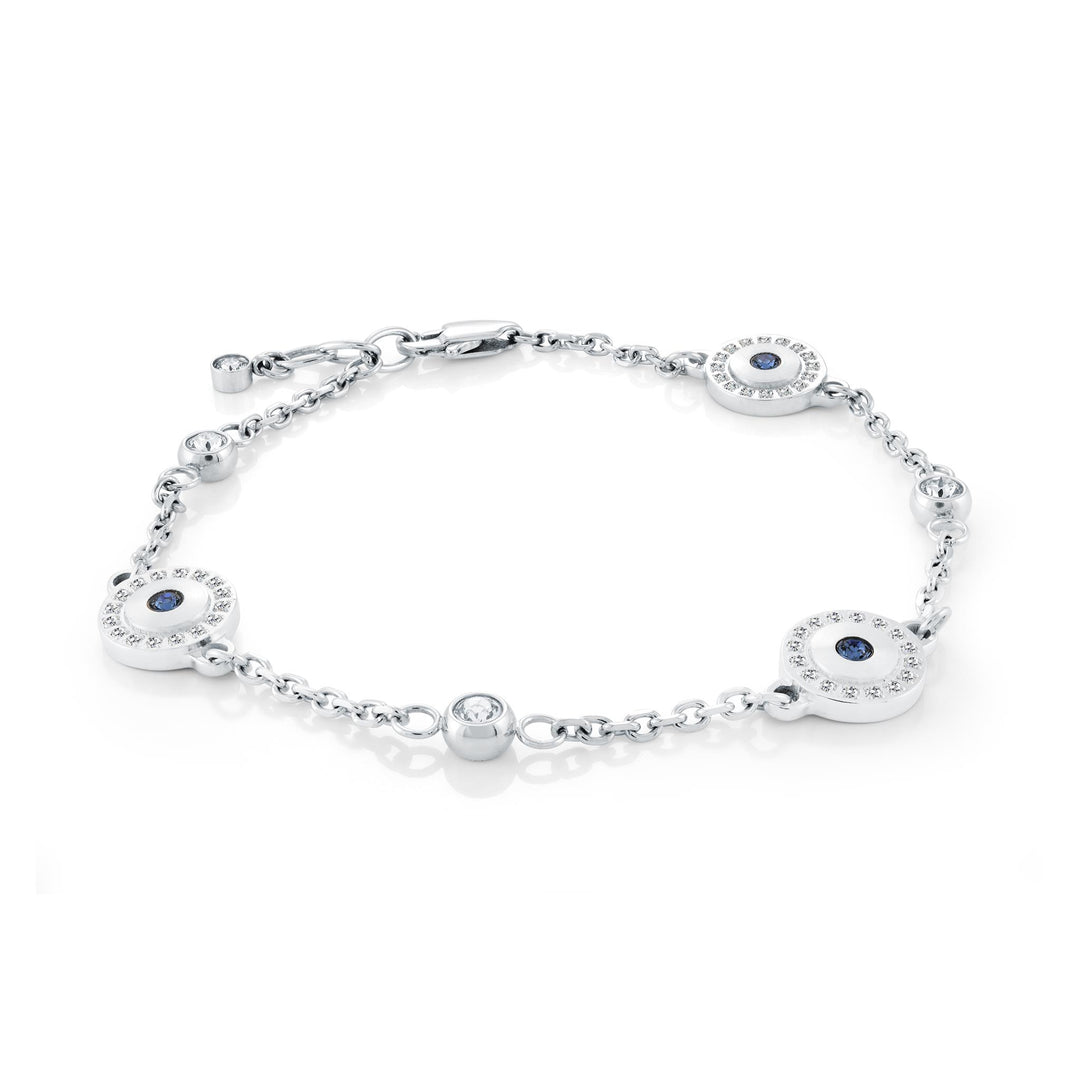 Stainless Steel Evil Eye Cable Link Bracelet with Cubic Zirconiums 
L