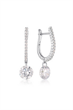 Load image into Gallery viewer, White Sterling Silver Cubic Zirconium Dangle Polished Medium Hoop Earr
