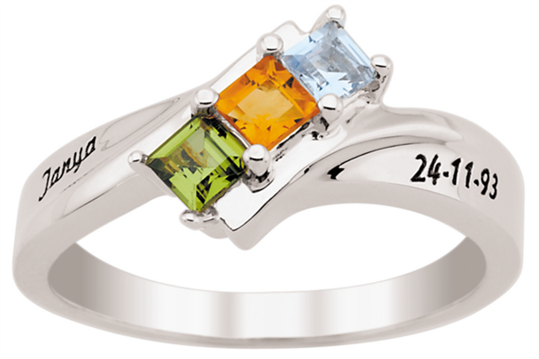 Personalized White Gold Single Row Daughter's Pride Ring with Name & Birth Date Engraved 
Number of stones available: 3