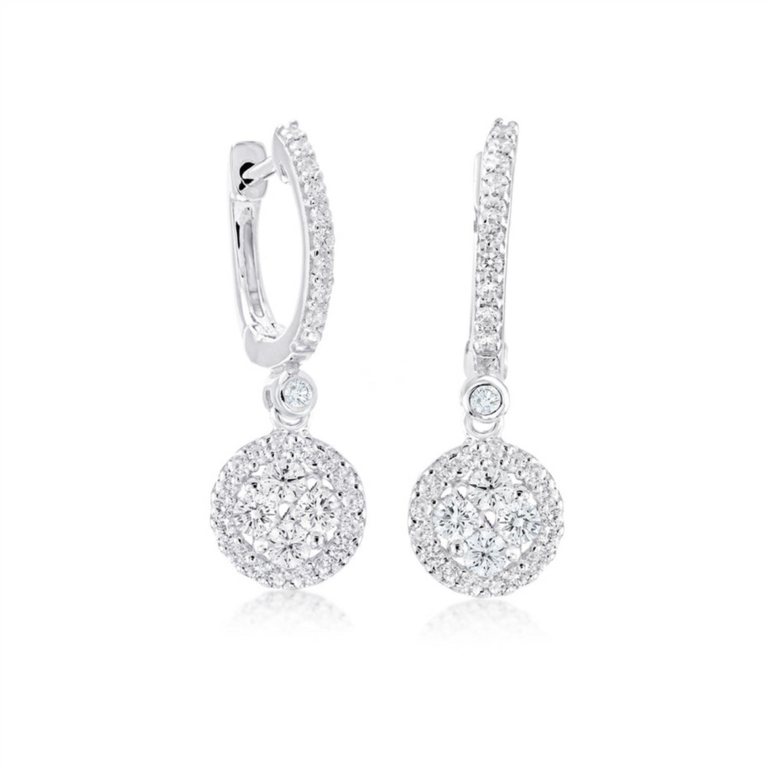 White Sterling Silver Cubic Zirconium Circle Polished Dangle Earrings