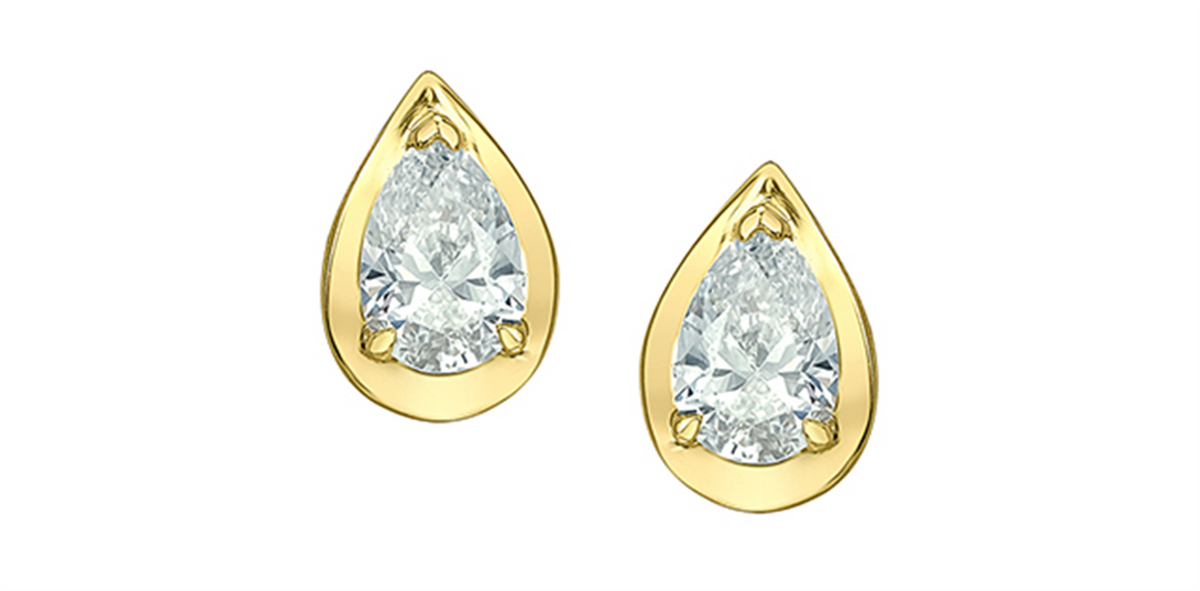 10K Yellow Gold Picture Frame Pear Lab Diamonds Stud Earrings
Total D