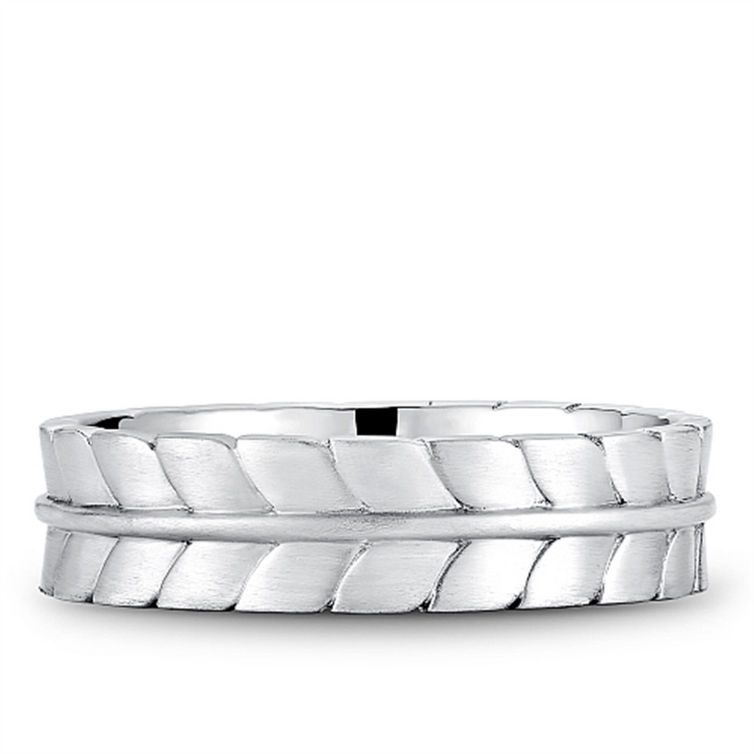Men's White Gold Carved Band with Frosted Finish