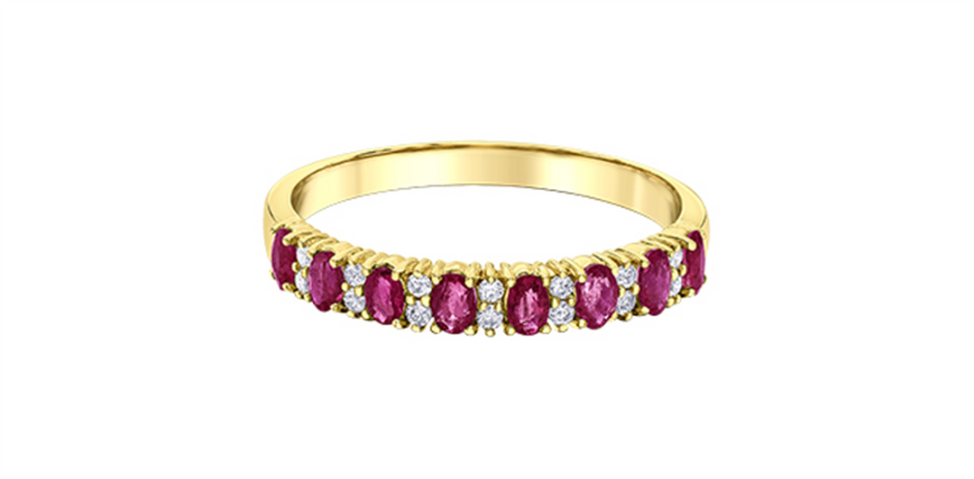 10K Yellow Gold Single Row Rubies and Diamonds Band
Primary Stone: Ov
