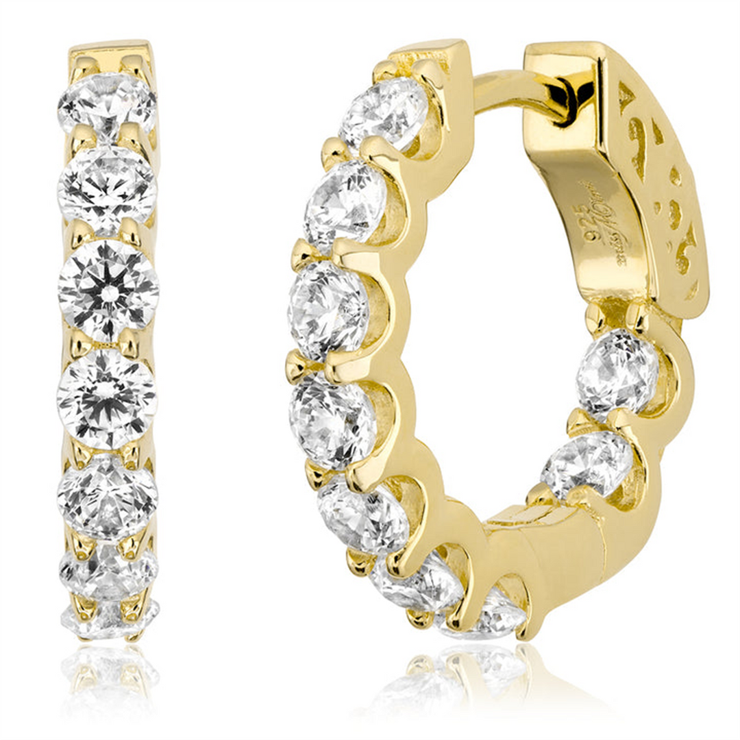 Yellow Gold Vermeil Sterling Silver Cubic Zirconium Round Polished Hug