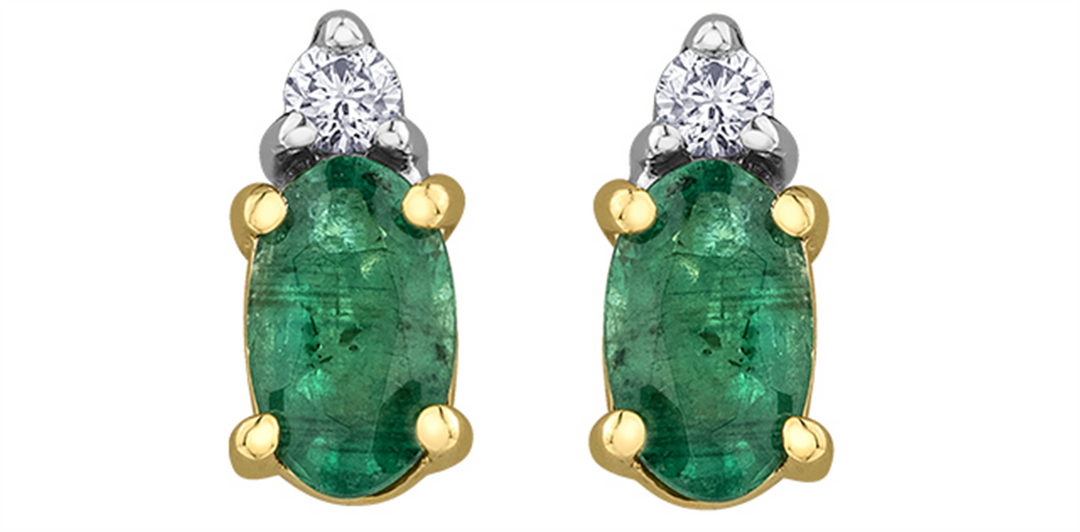 10K Yellow Gold Oval Emeralds Diamonds Stud Earrings
Primary Stone: O